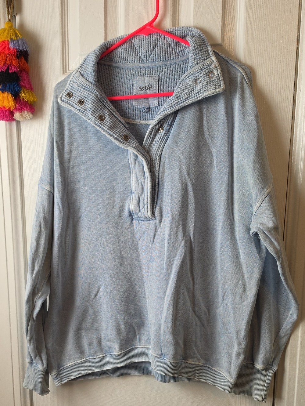 Aerie Light Blue Quarter-Snap Pullover Sweatshirt